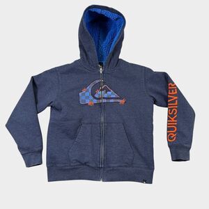Quiksilver Boys Sherpa Lined Hoodie Blue Orange Full Zip Fleece Jacket Size S